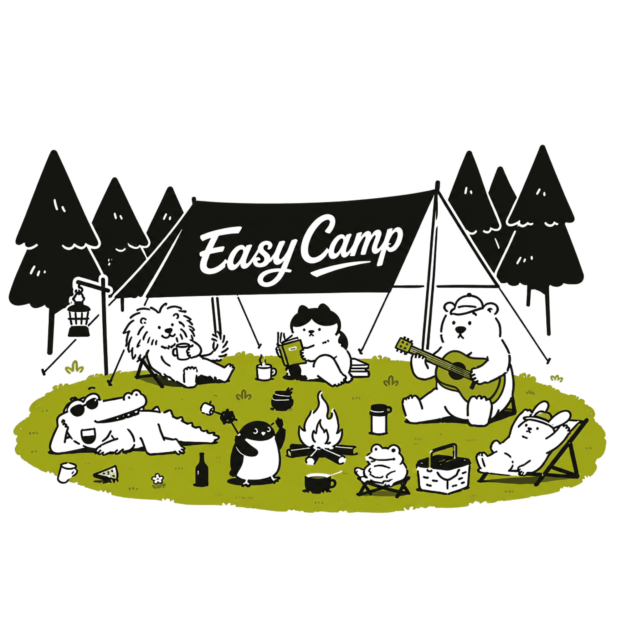Illustrated camping scene